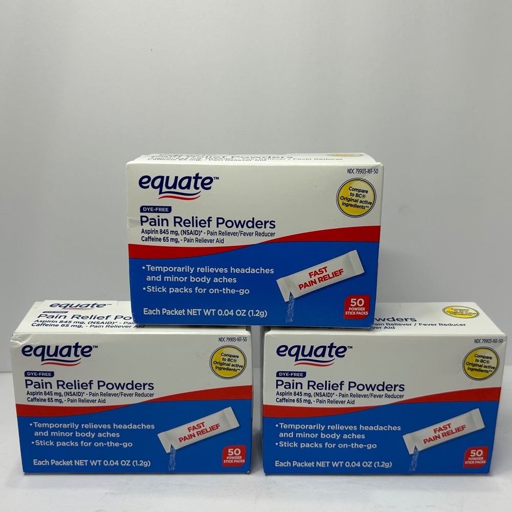 3 Pack Equate Dye-Free Pain Relief Powders 50 Count Stick Packs Exp 10/28